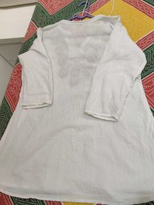 White Embroidered Kurta with Tassels