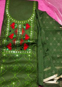 Elegant Green Embroidered suit set Material