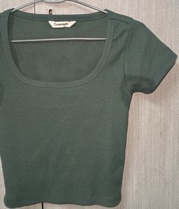 Olive Green Ribbed Crop Top