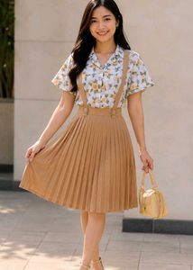 Floral Print Suspender Skirt Set