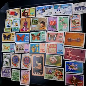 33 vintage Bhutan Stamps Collection