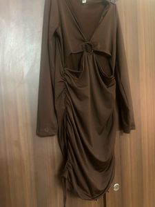 Chic Brown Ruched Cut-Out Dress