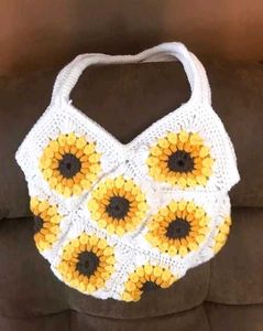 Crochet Sunflower Tote Bag