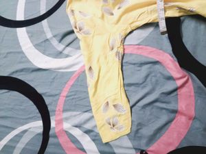 Yellow Printed Kurta with White Pants