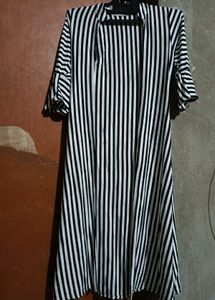 Black and white striped wrap shrug-knee length