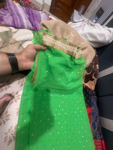 Elegant Green &amp; Gold Embroidered Saree