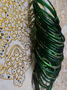 3 Set Of Glass Bangles 2.2 Size Beautiful Green Pi