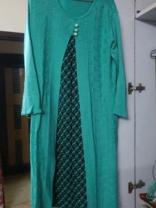 Teal & Black Kurti with Attached Shrug