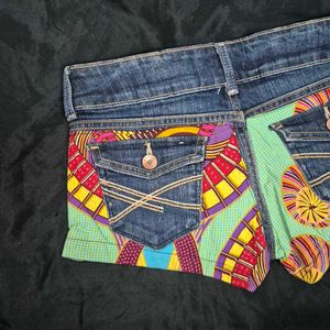 low waist Unique Patchwork Denim Shorts y2k