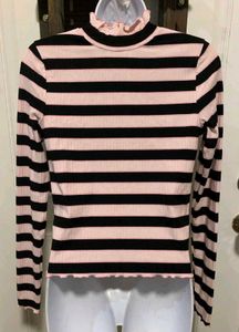Striped Mock Neck Long Sleeve Top