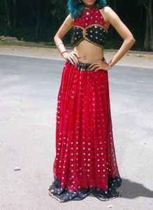 y2k Red & Black Embellished Lehenga Set