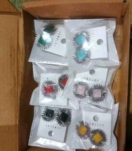 pack of 5 Square Stone Stud Earrings