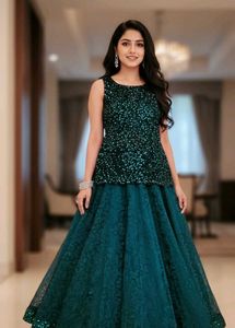 Elegant Green Sequin Lehenga Choli