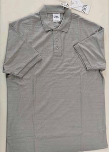 Men's Grey Textured Polo Shirt