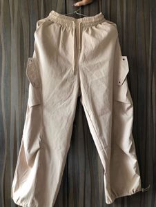 Beige Parachute Cargo Pants