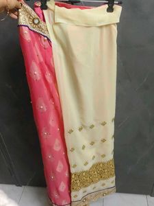 Elegant Pink and Cream Saree 2 colour sare