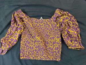 Purple & Yellow Floral Smocked Top