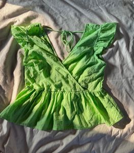 Bright Green Eyelet Peplum Top