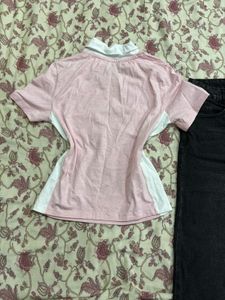 Pink &amp; White "93" Polo crop top