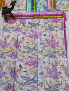 Embroidered Bird Print Saree