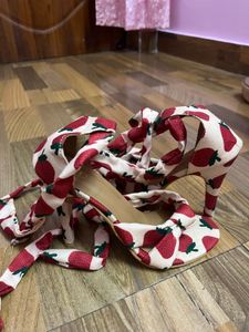 Strawberry Print Lace-Up Heels