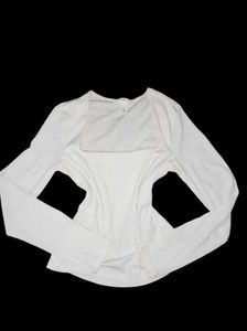 Cream Square Neck Long Sleeve Top