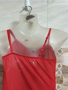 Red Nighty with Floral Detail