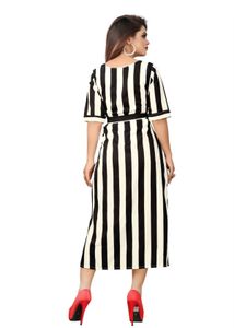 Black and White Striped Knee Length Dress | Size S