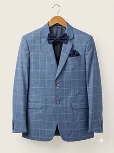 👔 Blue Windowpane Check Wedding Suit | Waist 32”