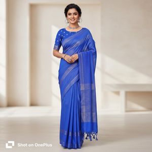 Brand new royal blue saree with tassels and Blouse