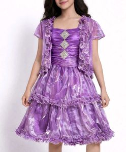 Enchanting Purple Ruffled Dress with Shrug