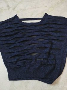 Stylish Blue Cut-Out Knit Top
