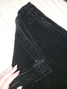 High-Waisted Black Velvet Wide-Leg Pants