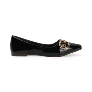 Chic glossy Black Pointed Toe Flats with gold  Buc