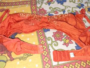 Orange Lace Trim Bra