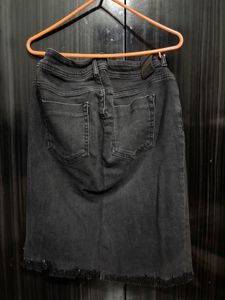 Black Denim Skirt with Button Detail