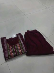 Embroidered woollen  Maroon Kurta set