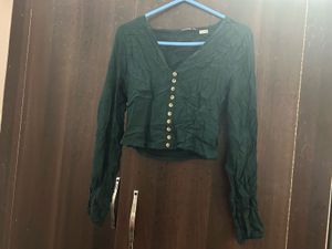 Emerald Green V-Neck Button-Up Top