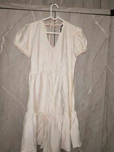 Cream Puff Sleeve Tiered off white Dress