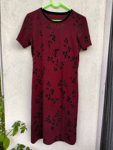 Burgundy Floral Print Dress