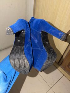 Blue Velvet Platform Heeled Boots