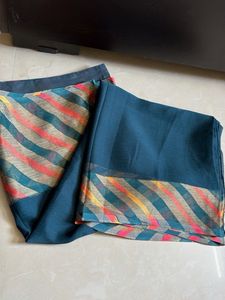 Beautiful Teal Saree with Striped Border