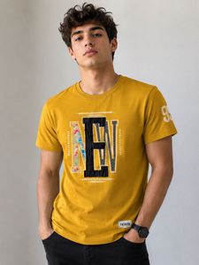 Men's Mustard Graphic Print T-Shirt
