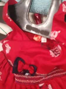 Rarely Used Red Cotton Frock 12 To 18 Month Baby
