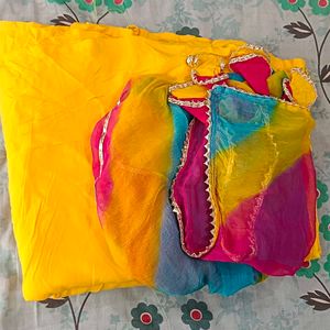 Vibrant Yellow Kurta Set with Colorful Dupatta