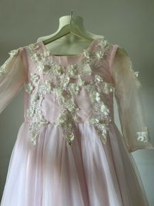 Elegant Pink Tulle Gown with Floral Appliques