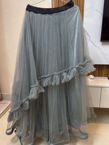 Grey Tulle Ruffle Ethnic Skirt