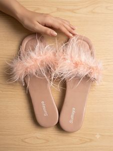 💗 PINK FEATHER FUR FLAT SLIPPERS 🩴✨