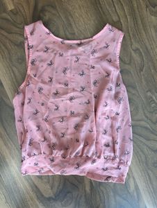 Cute Pink Bow Print Sleeveless Top