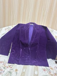 Purple Velvet Double-Breasted Blazer